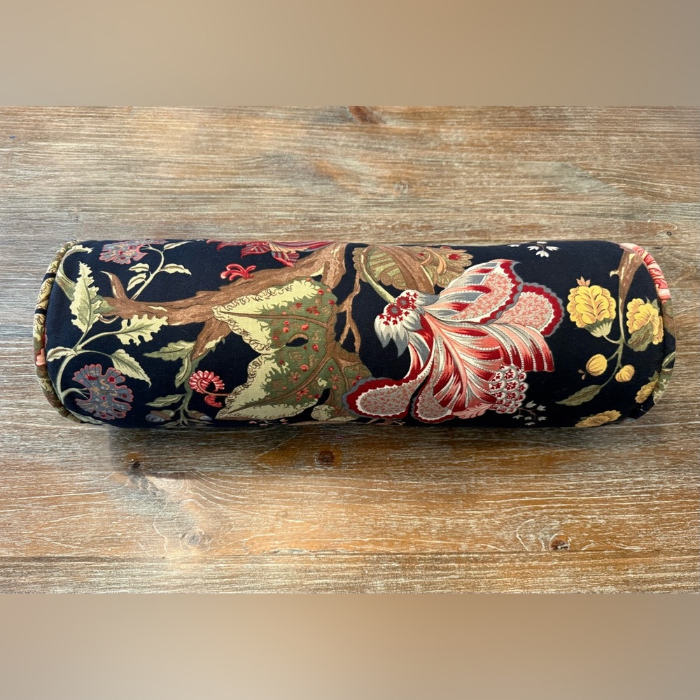 NEW CUSTOM SCHUMACHER FLORAL BOLSTER PILLOW, 24x8”